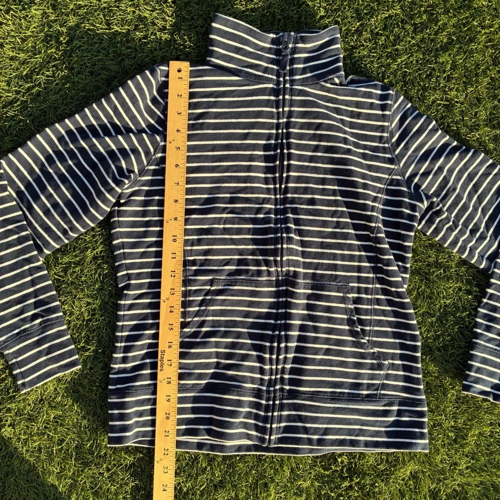 LL Bean Womens Size Small Black White Striped Full Zip Sweatshirt Jacket - Picture 4 of 6